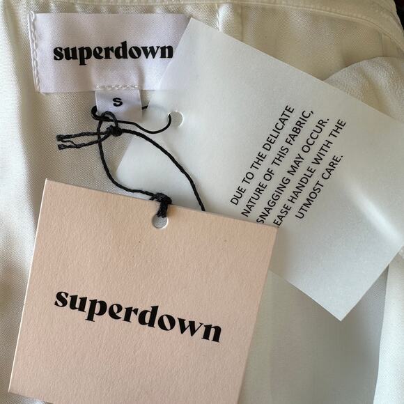 Superdown White Chiffon Mini Dress SMALL Bodycon Gloves Bridal Strapless $92 NEW - Picture 11 of 11